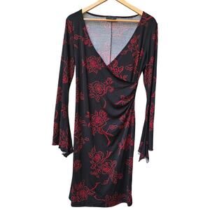Rue21 Vtg 90s Y2K Whimsigoth Witchy Goth Baddie Bell Sleeve Rose Midi Dress S